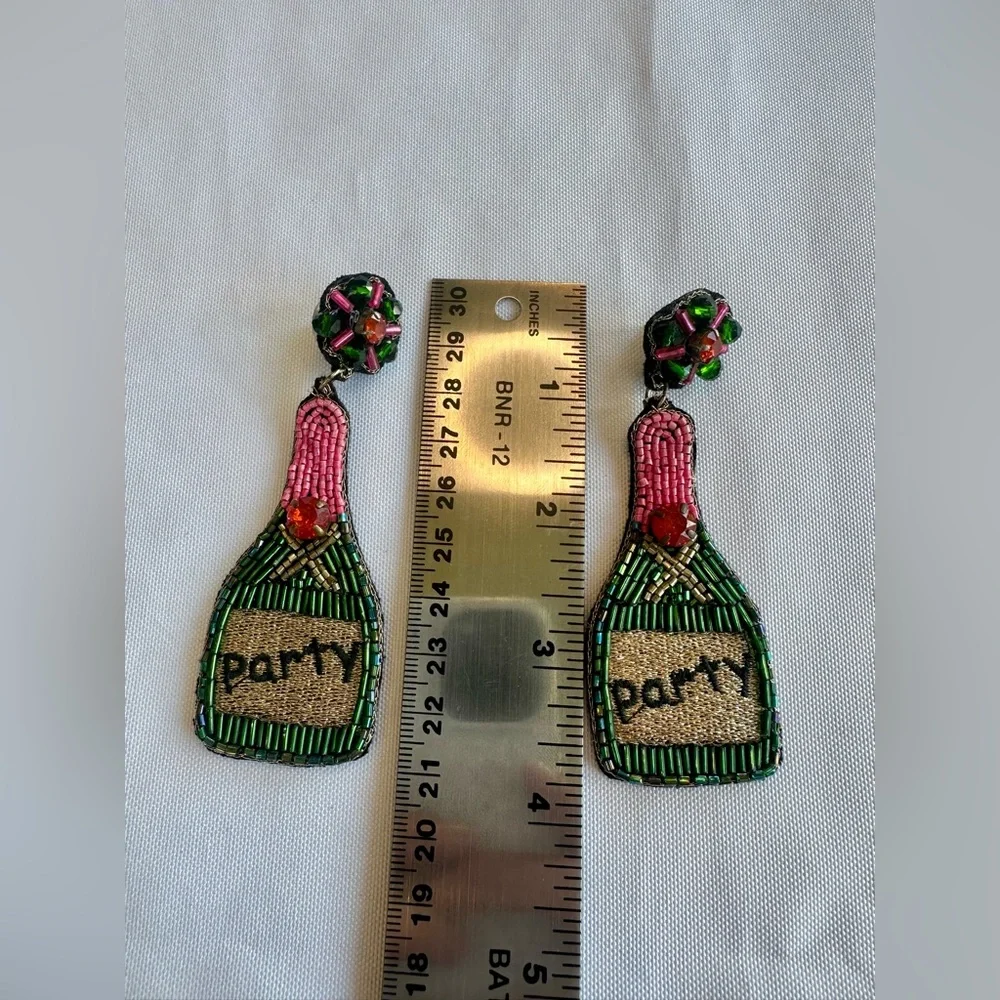 Beaded Champagne Bottle Party Earrings